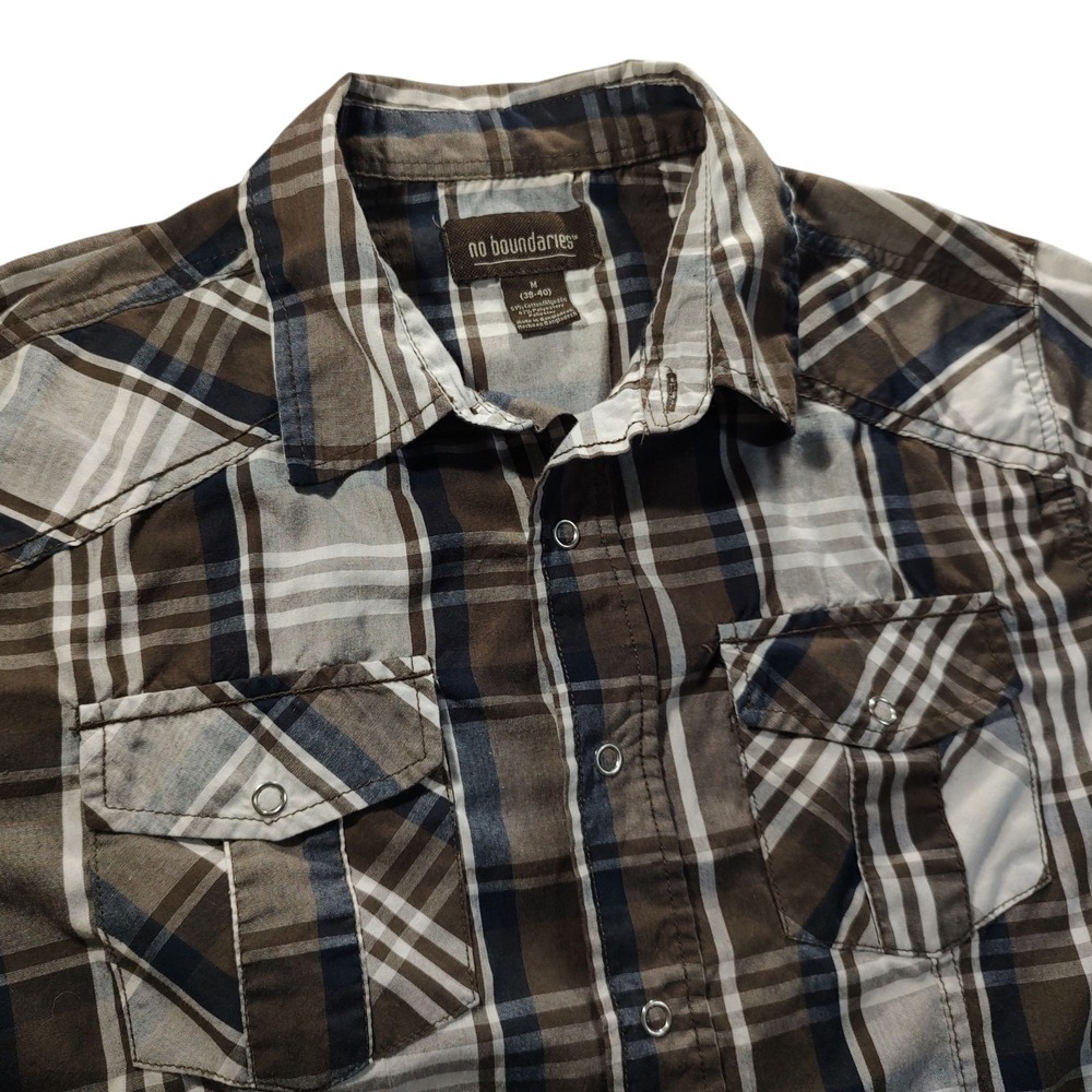 No Boundaries Button Down Shirt Snaps Western Brown Long Sleeves Mens Medium